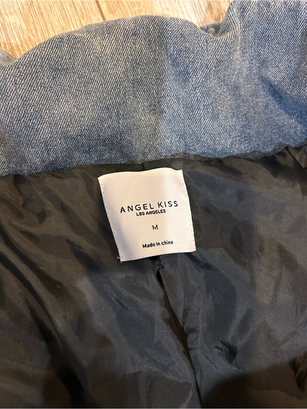 Angel Kiss Denim-Style Puffer Jacket in Heather Gray-Blue - Picture 3 of 5